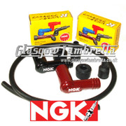 Vespa PX, T5 & LML 2T Genuine NGK SPARK PLUG SUPPRESSOR CAPS x 2 (Black/Red) + HT LEAD / CABLE