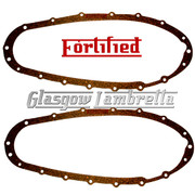 2 x FORTIFIED Quality Lambretta Series 2, 3 + GP  2mm CORK SIDE / CHAIN CASE GASKETS UK Made Li, TV, SX
