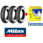 Mitas B13 350 x 8 Whitewall + INNER TUBES Set of 3 for Vespa Sportique, Super, VBB, Douglas