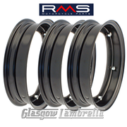 Set of 3 x RMS PX and all 10" wheeled Vespa Italian BLACK SPLIT WHEEL RIMS