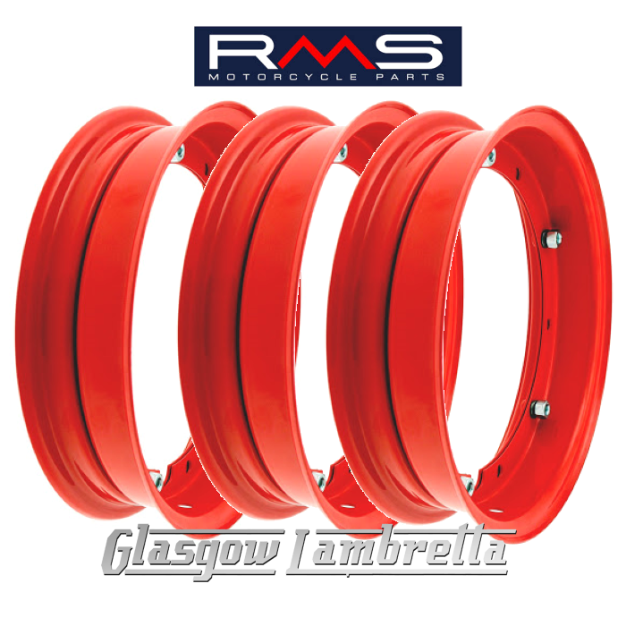 Set Of 3 X Rms Px And All 10 Wheeled Vespa Italian Red Split Wheel Rims Glasgow Lambretta