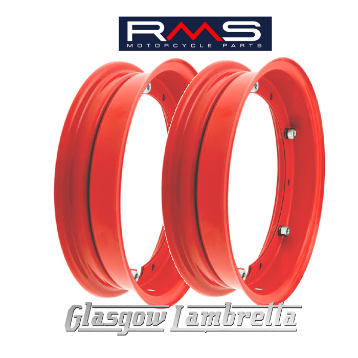 Set Of 2 X Rms Px And All 10 Wheeled Vespa Italian Red Split Wheel Rims Glasgow Lambretta
