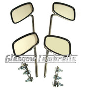 Set of 4 x UNIVERSAL CHROME RECTANGULAR SCOOTER MIRROR HEADS + STEMS + W CLAMPS