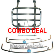 ACCESSORIES COMBO DEAL!!! Vespa PX, T5 / LML STAINLESS STEEL FRONT RACK & SIDE CRASH BARS (BLUE HEX)