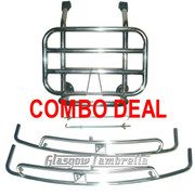 ACCESSORIES COMBO DEAL!!! Vespa PX, T5 / LML STAINLESS STEEL FRONT RACK & SIDE CRASH BARS (BLACK SQU)