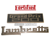 Lambretta GP / GRAND PRIX 200 LEGSHIELD BADGE & NAME STRIP SET by FORTIFIED (Orig Italian spec)
