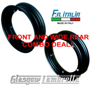 Single PX and all 10" wheeled Vespa FRONT & WIDE REAR SPLIT RIM COMBO BLACK by FA ITALIA