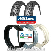 Set 2 x MC20 350 x 10 Tyres + Inner Tubes Fitted to FA Italia Lambretta Split Rims