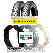 Set 2 x Dunlop Scootsmart 350 x 10 Tyres + Inner Tubes Fitted to FA Italia Lambretta Split Rims