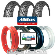 Set 3 x MC20 350 x 10 Tyres + Inner Tubes Fitted to FA Italia Vespa Split Rims