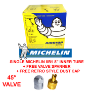 Single Lambretta LC, LD, D MICHELIN AIRSTOP 8B1 INNER TUBE 4.00 x 8 8" Wheels + Cap and Valve Spanner