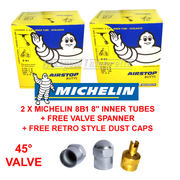 Set of 2 x Lambretta LC, LD, D MICHELIN AIRSTOP 8B1 INNER TUBES 4.00 x 8 8" Wheels + Cap and Valve Spanner