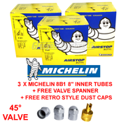 Set of 3 x Lambretta LC, LD, D MICHELIN AIRSTOP 8B1 INNER TUBES 4.00 x 8 8" Wheels + Cap and Valve Spanner