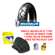 Single Michelin S1 3.50 x 10 Tyres + Airstop Tubes + Free Valve Spanner + Dust Caps