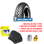 Single Michelin S83 3.50 x 10 Tyre + Airstop Tube + Free Valve Spanner + Dust Cap