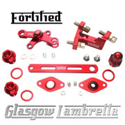 FORTIFIED Lambretta CUSTOM GEAR LINKAGE, PLUGS & SEALS SET DEEP RED CNC ALLOY