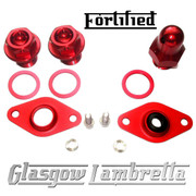 FORTIFIED Lambretta CUSTOM OIL PLUG / MAG HOUSING SEAL SET #2 DEEP RED CNC ALLOY