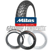 Set of 3 x MC20 350 x 10 Tyres Fitted to S.I.P. Vespa Tubeless Rims