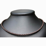 4mm Braided Brown Leather Necklace, rhodium silver plate lobster clasp