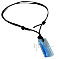 Rectangular Light Blue/Clear Glass Block Pendant , Adjustable leather necklace