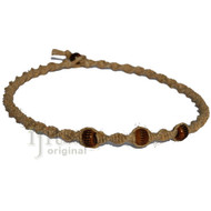 Natural thick twisted hemp brown bone beads surfer choker necklace