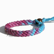 Ultra Soft Rainbow Burgundy/Purple/Blue Hemp Diagonal Woven Surfer Bracelet/Anklet