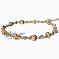 Natural twisted hemp light brown bone beads throughout surfer style choker necklace