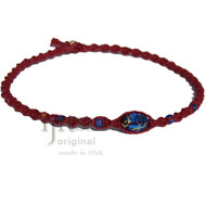 Burgundy twisted hemp neckalce with Blue oval glass beads