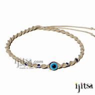 Natural Twisted Hemp Blue Good Luck bead Surfer Style Choker Necklace