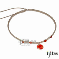 Natural flat hemp with Red/White Flower Glass Pendant Surfer Style Choker Necklace