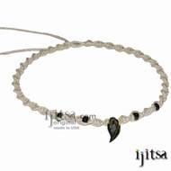 Natural Twisted Hemp, Black/silver leaf Glass Pendant Surfer Style Choker Necklace