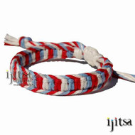 Sky Blue, Red and White Hemp Flat Adjustable Bracelet or Anklet
