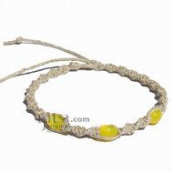 Natural twisted hemp yellow resin beads surfer style bracelet or anklet