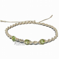 Natural Twisted Hemp  Green cracked Resin Beads Surfer Style Choker Necklace