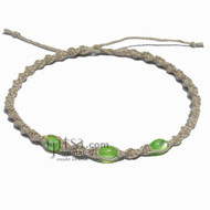 Natural Twisted Hemp Green Resin Beads Surfer Style Choker Necklace
