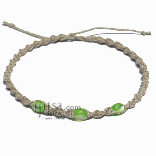 Natural Twisted Hemp Green Resin Beads 