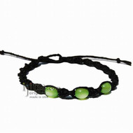 Black twisted hemp green resin beads surfer style bracelet or anklet