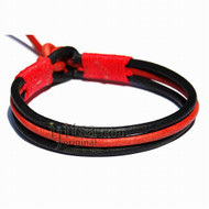 3-Strand Black and Red Leather with Red Hemp bracelet or anklet