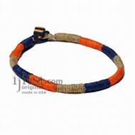 Leather Bracelet or anklet wrapped with Dark Blue, Orange and Natural hemp