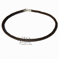 6mm thick Braided Dark brown leather necklace rhodium  silver plate clasp