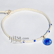 White flat hemp, Blue/white flower glass pendant necklace