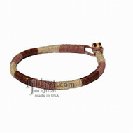 Leather Bracelet or anklet wrapped with Natural, Brown and Dark Brown hemp