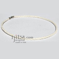 4mm Braided White Leather Necklace, rhodium silver plate lobster clasp