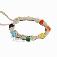 Natural twisted hemp bracelet or anklet with rainbow glass beads