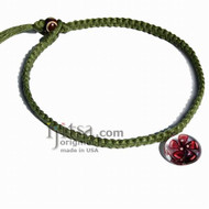 Avocado flat hemp necklace with clear/plum flower glass pendant