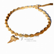 Golden Brown twisted hemp necklace genuine Moroccan shark tooth