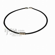 3mm Black Leather Necklace with silver fancy tube tribes bead, silver plate lobster clasp