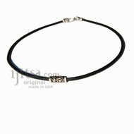 3mm Black Leather Necklace  silver tribe fancy bead, silver plate lobster clasp