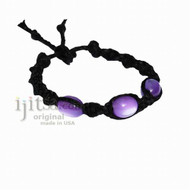 Black twisted hemp purple resin beads surfer style bracelet or anklet