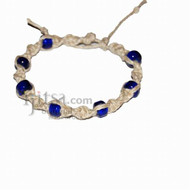 Natural twisted hemp bracelet or anklet with transparent blue glass beads